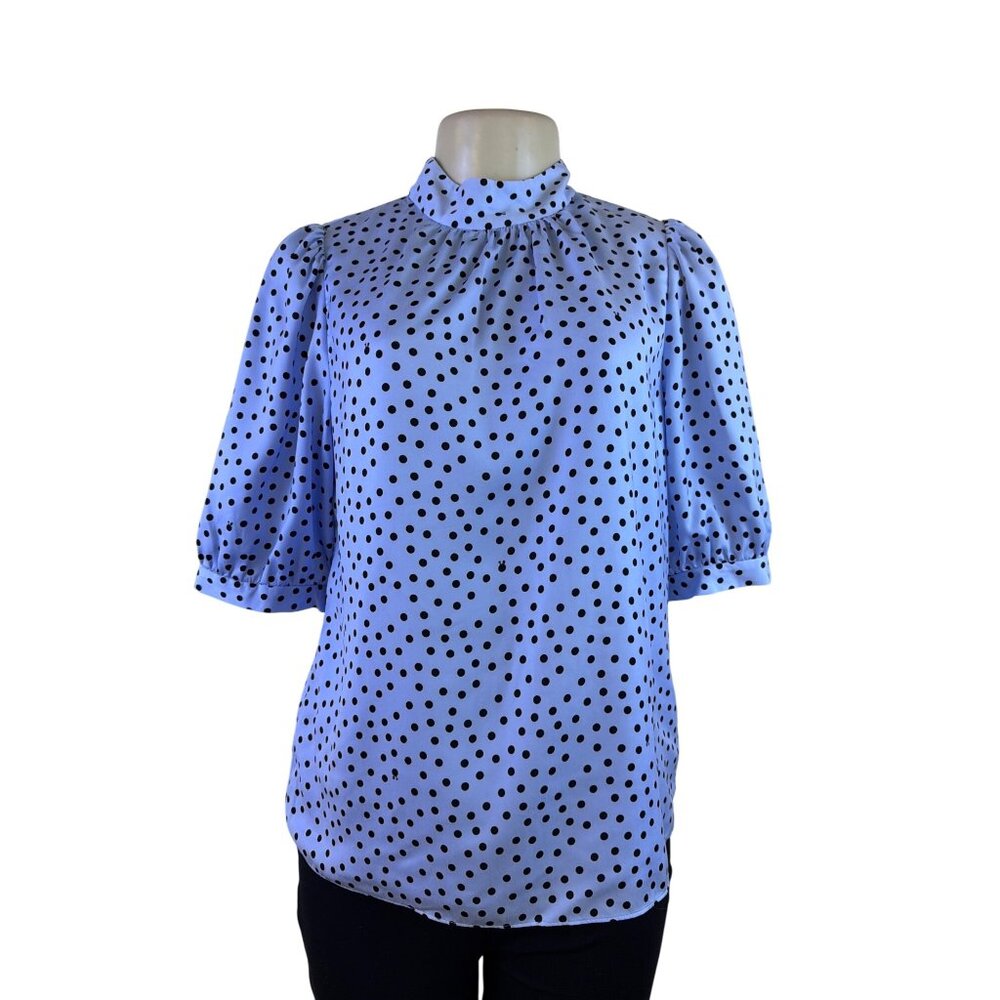 Ted Baker Womens Light Blue & Black Polka Dot Blouse Elegant Style Size 2